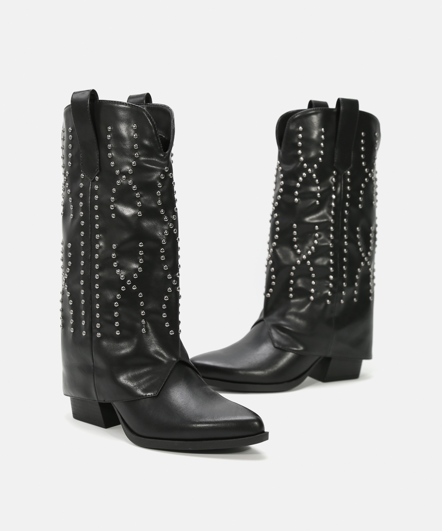 Botas cowboy tacón tachas image number null